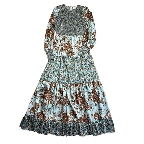 Tuckernuck Robin Egg Libby Mixed Floral Print Tiered Maxi Dress XS - Picture 2 of 8